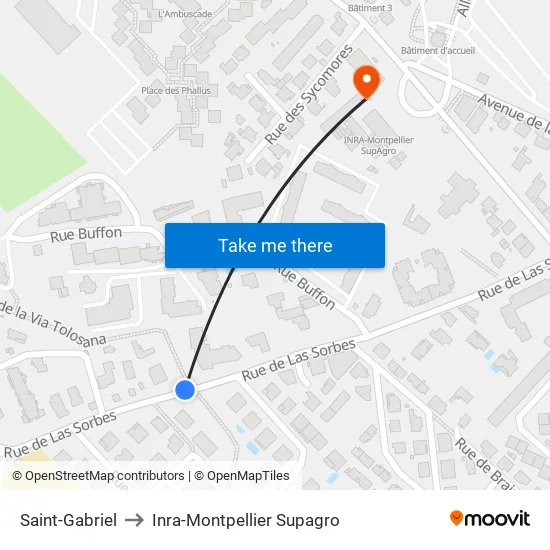 Saint-Gabriel to Inra-Montpellier Supagro map