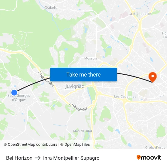 Bel Horizon to Inra-Montpellier Supagro map