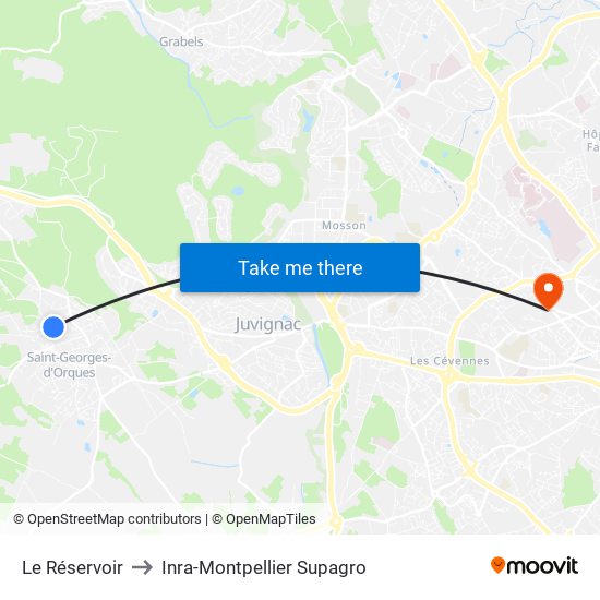 Le Réservoir to Inra-Montpellier Supagro map