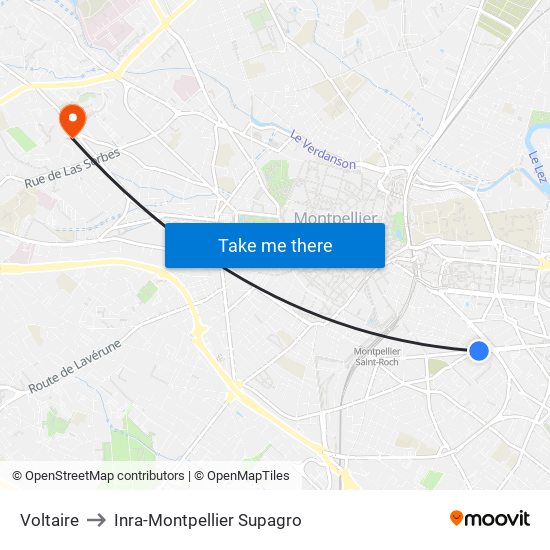 Voltaire to Inra-Montpellier Supagro map