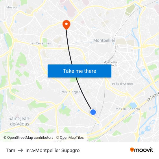 Tam to Inra-Montpellier Supagro map