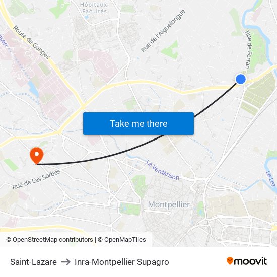 Saint-Lazare to Inra-Montpellier Supagro map