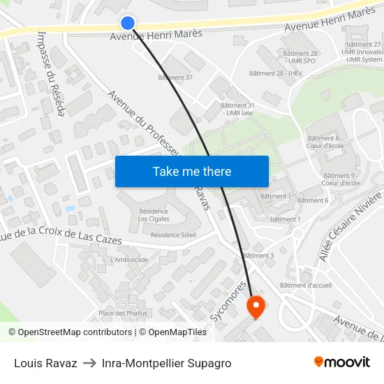 Louis Ravaz to Inra-Montpellier Supagro map