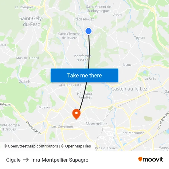 Cigale to Inra-Montpellier Supagro map