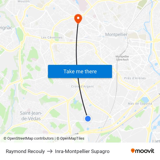 Raymond Recouly to Inra-Montpellier Supagro map