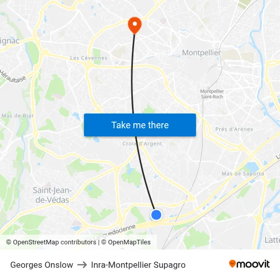 Georges Onslow to Inra-Montpellier Supagro map