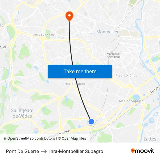 Pont De Guerre to Inra-Montpellier Supagro map