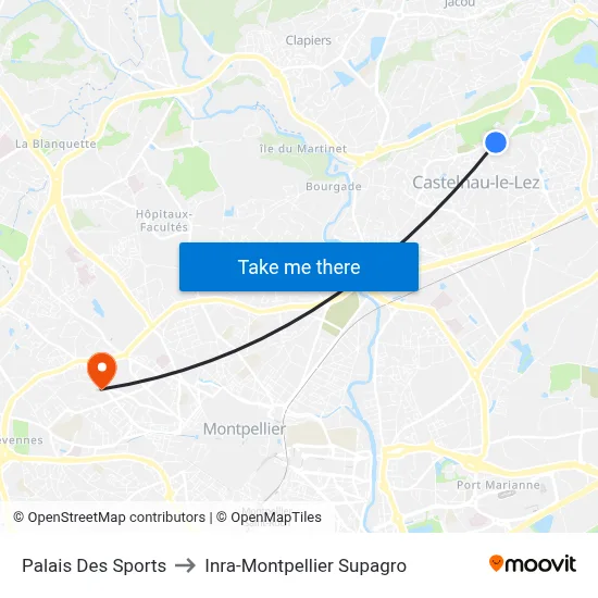 Palais Des Sports to Inra-Montpellier Supagro map