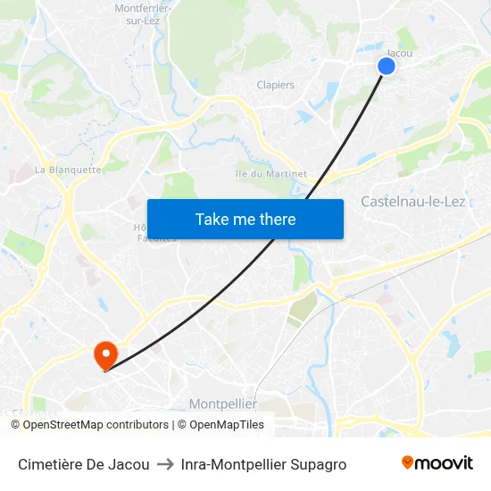 Cimetière De Jacou to Inra-Montpellier Supagro map