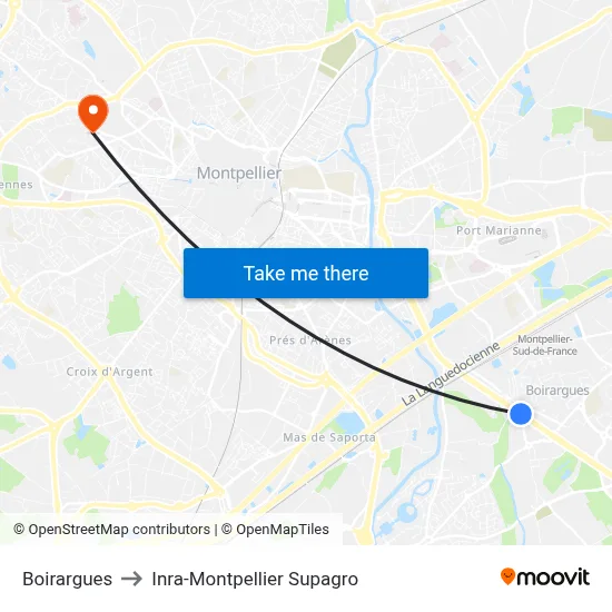 Boirargues to Inra-Montpellier Supagro map