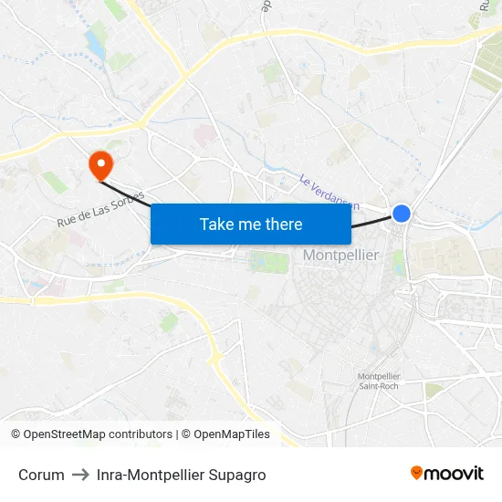 Corum to Inra-Montpellier Supagro map