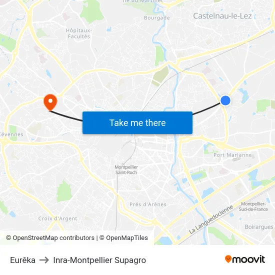 Eurêka to Inra-Montpellier Supagro map