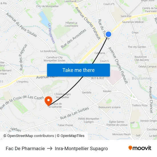 Fac De Pharmacie to Inra-Montpellier Supagro map