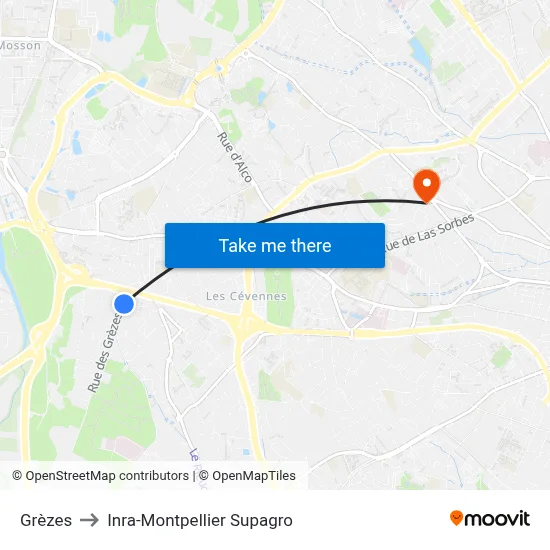 Grèzes to Inra-Montpellier Supagro map