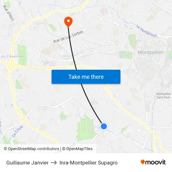 Guillaume Janvier to Inra-Montpellier Supagro map