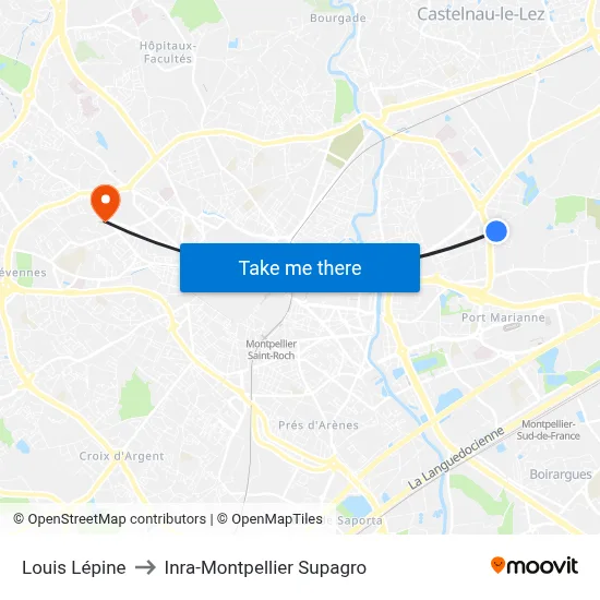 Louis Lépine to Inra-Montpellier Supagro map