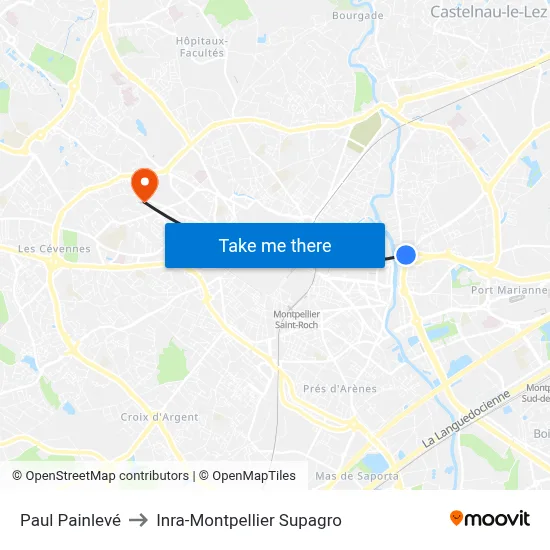 Paul Painlevé to Inra-Montpellier Supagro map