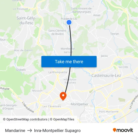 Mandarine to Inra-Montpellier Supagro map
