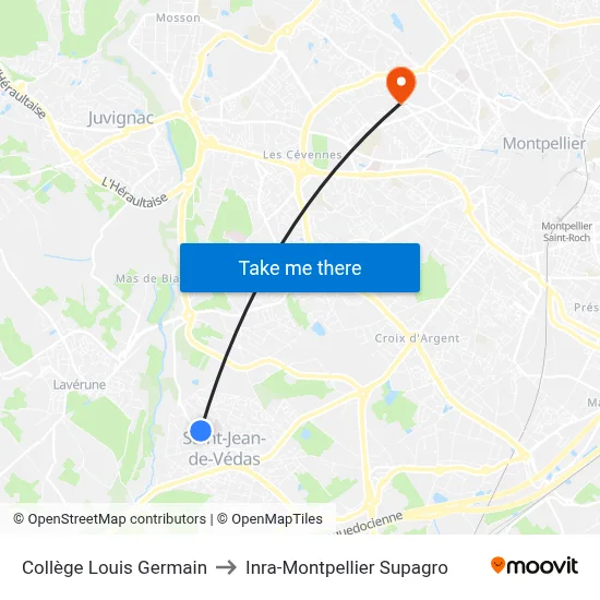 Collège Louis Germain to Inra-Montpellier Supagro map