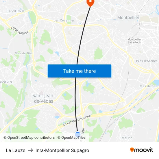 La Lauze to Inra-Montpellier Supagro map