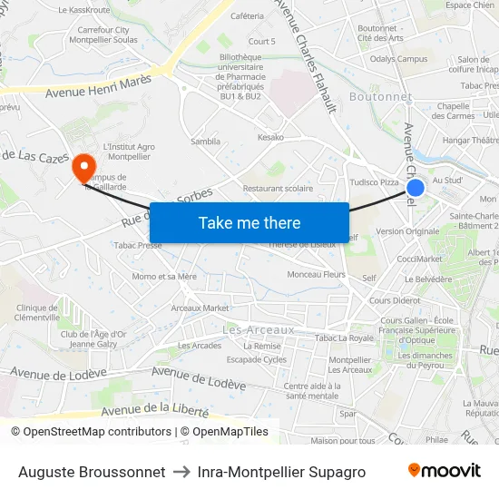 Auguste Broussonnet to Inra-Montpellier Supagro map