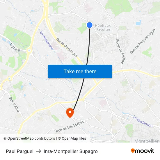 Paul Parguel to Inra-Montpellier Supagro map
