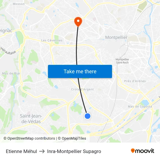 Etienne Méhul to Inra-Montpellier Supagro map