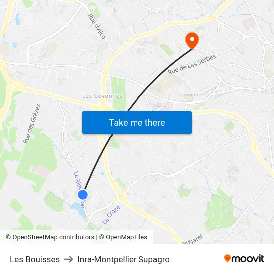 Les Bouisses to Inra-Montpellier Supagro map
