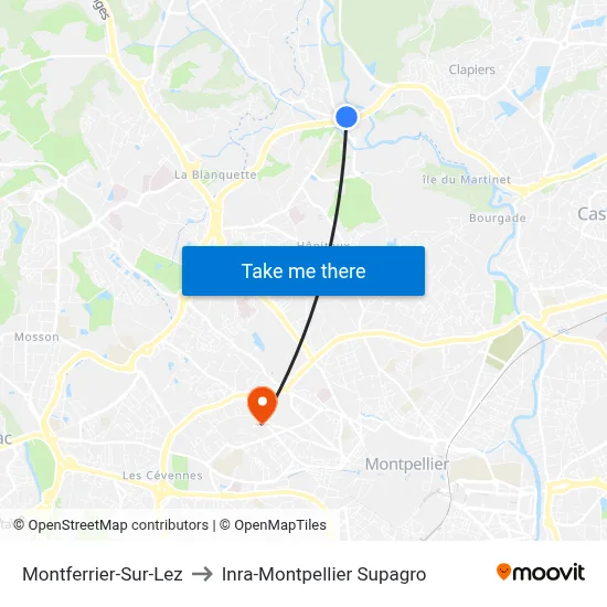 Montferrier-Sur-Lez to Inra-Montpellier Supagro map