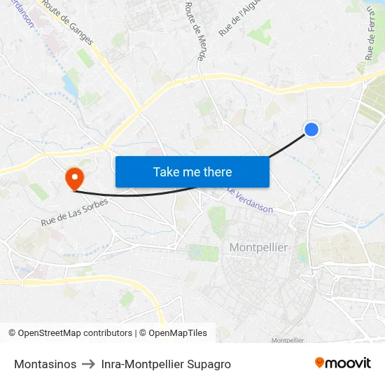 Montasinos to Inra-Montpellier Supagro map