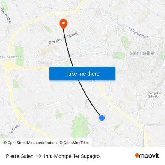 Pierre Galen to Inra-Montpellier Supagro map
