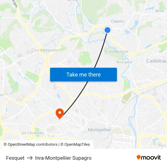 Fesquet to Inra-Montpellier Supagro map
