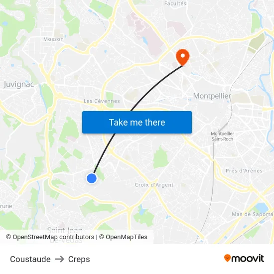 Coustaude to Creps map