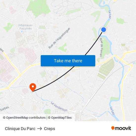 Clinique Du Parc to Creps map