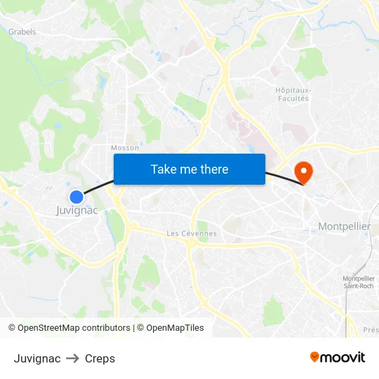 Juvignac to Creps map