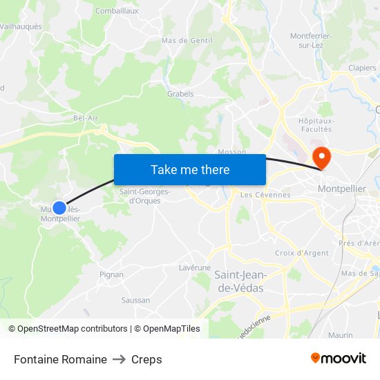 Fontaine Romaine to Creps map