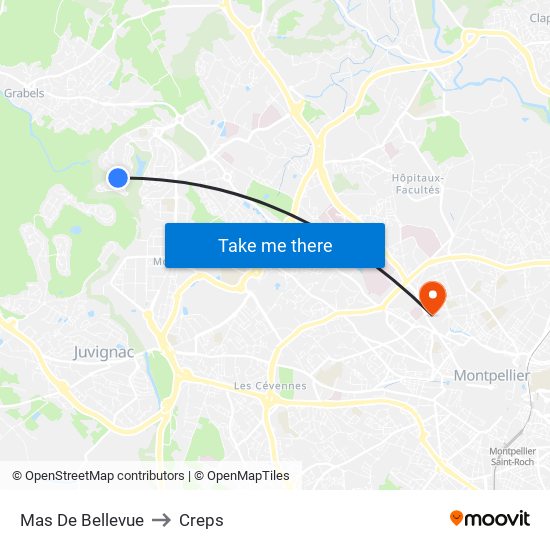 Mas De Bellevue to Creps map