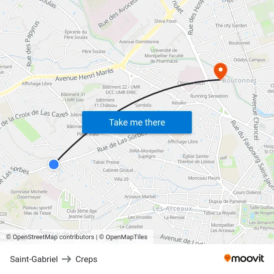 Saint-Gabriel to Creps map