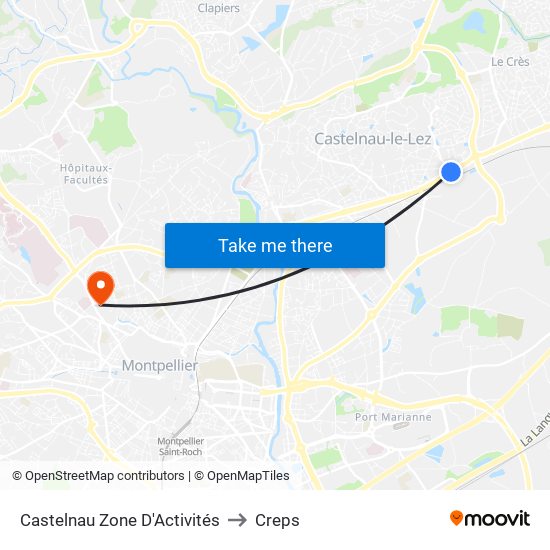 Castelnau Zone D'Activités to Creps map