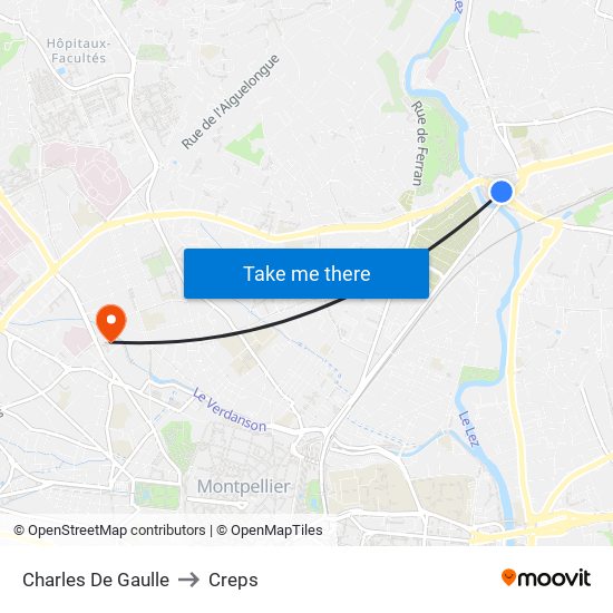 Charles De Gaulle to Creps map