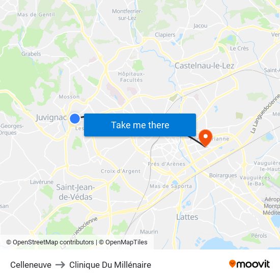 Celleneuve to Clinique Du Millénaire map