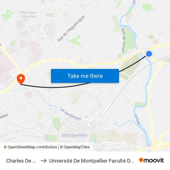 Charles De Gaulle to Université De Montpellier Faculté De Pharmacie map