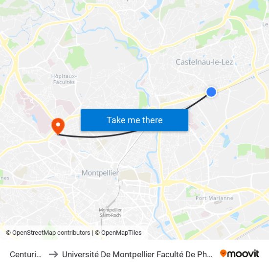 Centurions to Université De Montpellier Faculté De Pharmacie map