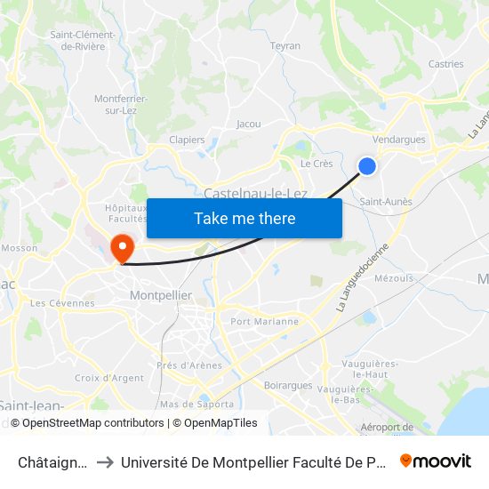 Châtaigniers to Université De Montpellier Faculté De Pharmacie map