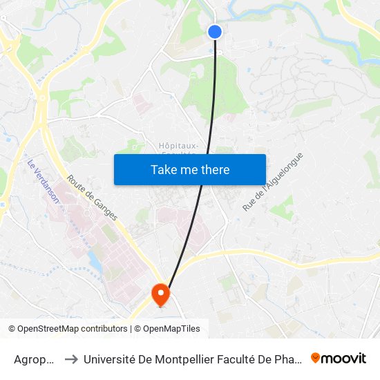 Agropolis to Université De Montpellier Faculté De Pharmacie map