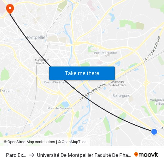 Parc Expo to Université De Montpellier Faculté De Pharmacie map