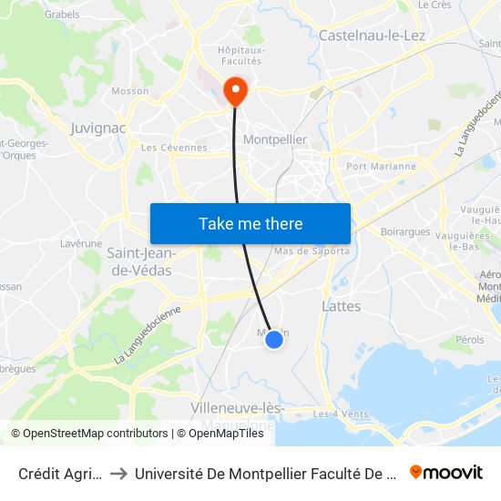 Crédit Agricole to Université De Montpellier Faculté De Pharmacie map