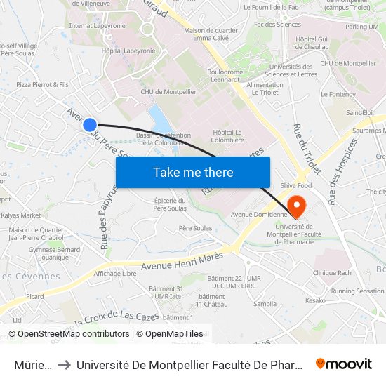 Mûriers to Université De Montpellier Faculté De Pharmacie map