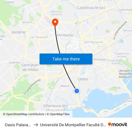 Oasis Palavasienne to Université De Montpellier Faculté De Pharmacie map
