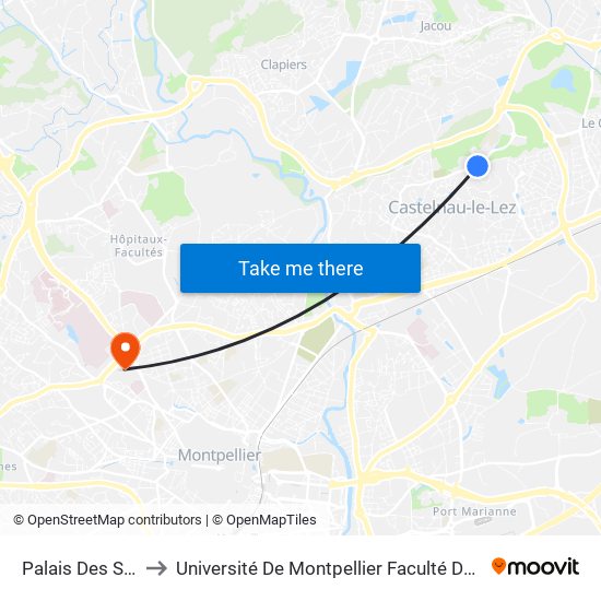 Palais Des Sports to Université De Montpellier Faculté De Pharmacie map